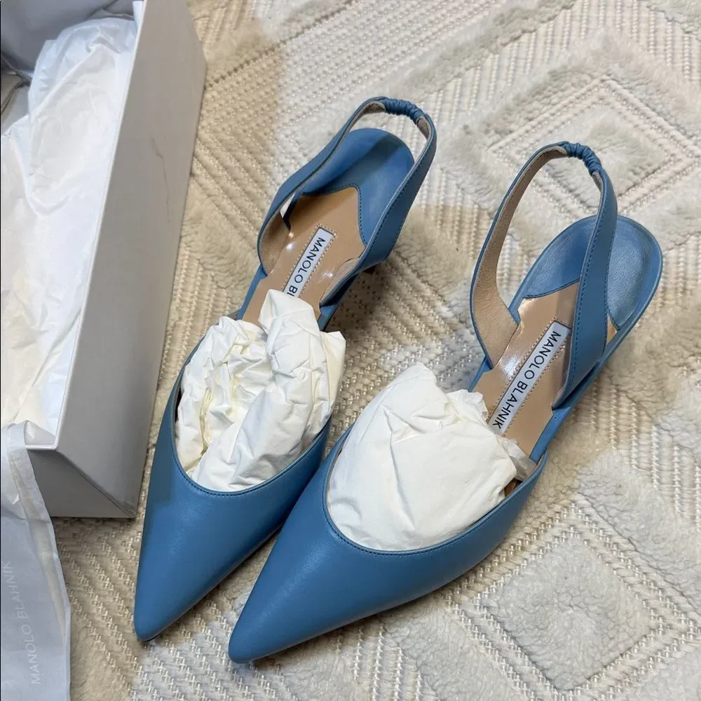 Manolo Blahnik Carolyne Kitten-heel Halter Pumps In Blue